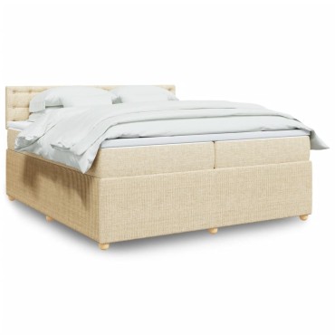 vidaXL Κρεβάτι Boxspring με Στρώμα Κρεμ 200x200cm Υφασμάτινο 1 τεμ. - Διπλό