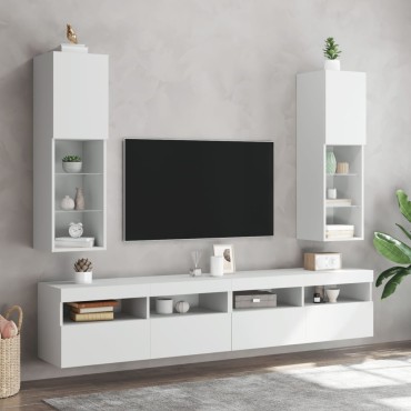 vidaXL Έπιπλα Τηλεόρασης με LED 2 τεμ. Λευκά 30,5x30x102cm