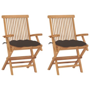 vidaXL Καρέκλες Κήπου 2 τεμ. από Μασίφ Ξύλο Teak με Taupe Μαξιλάρια 55x60x89cm