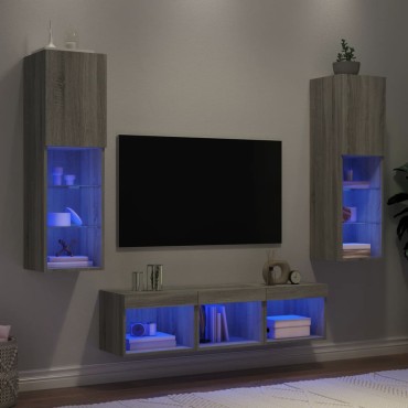 vidaXL Έπιπλα Τοίχου Τηλεόρασης 5 τεμ. LED Γκρι Sonoma από Επεξ. Ξύλο