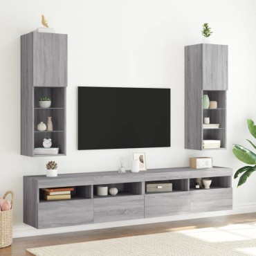vidaXL Έπιπλα Τηλεόρασης με LED 2 τεμ. Γκρι Sonoma 30,5x30x102cm