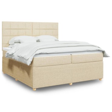 vidaXL Κρεβάτι Boxspring με Στρώμα Κρεμ 200x200cm Υφασμάτινο 1 τεμ. - Διπλό