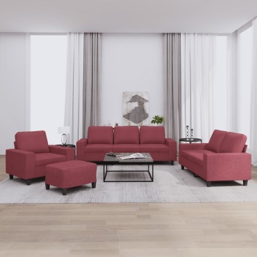 vidaXL Πολυθρόνες Σετ 4 τεμ. Μπορντό από Ύφασμα 94x77x80cm  Διθέσιος Τριθέσιος
