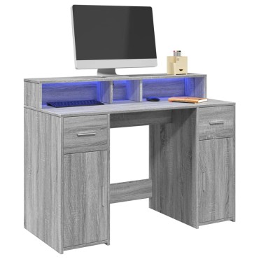 vidaXL Γραφείο με LED Γκρι Sonoma 120x55x91cm Επεξεργ. Ξύλο 1 τεμ.