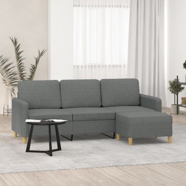vidaXL Καναπές Τριθέσιος Σκούρο Γκρι Υφασμάτινος με Υποπόδιο 198x77x80cm 1 τεμ.