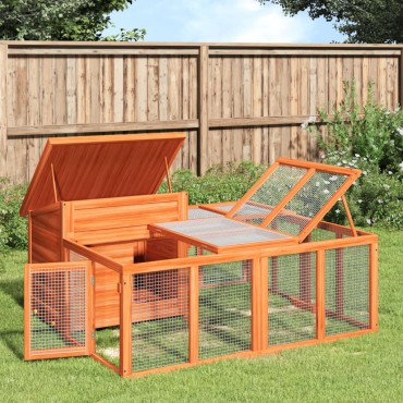 vidaXL Κλουβί Κουνελιών Καφέ 144 x 123 x 67,5 εκ. Μασίφ Ξύλο Πεύκου