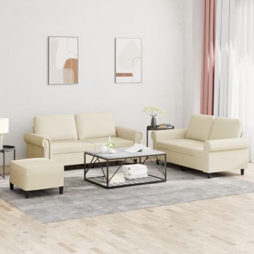 vidaXL Πολυθρόνες Σετ 3 τεμ. Κρεμ Συνθετικό Δέρμα με Μαξιλάρια 152x77x80cm  Διθέσιος