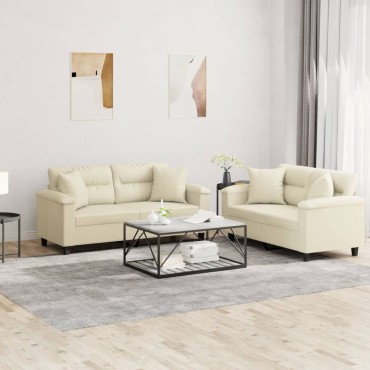 vidaXL Πολυθρόνες Σετ 2 τεμ. Κρεμ Συνθετικό Δέρμα με Μαξιλάρια 210x77x80cm  Διθέσιος