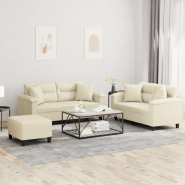 vidaXL Πολυθρόνες Σετ 3 τεμ. Κρεμ Συνθετικό Δέρμα με Μαξιλάρια 70x55x41cm  Διθέσιος
