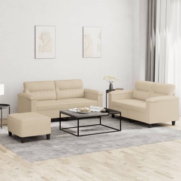 vidaXL Σετ Σαλονιού 3 τεμ. Κρεμ από Ύφασμα Μικροϊνών με Μαξιλάρια 70x55x41cm  Διθέσιος