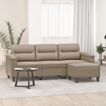 vidaXL Καναπές Τριθέσιος Taupe από Μικροΐνες με Υποπόδιο 210x77x80cm 1 τεμ.