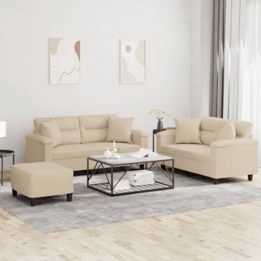 vidaXL Σετ Σαλονιού 3 τεμ. Κρεμ από Ύφασμα Μικροϊνών με Μαξιλάρια 70x55x41cm  Διθέσιος