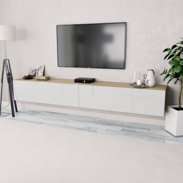 vidaXL Έπιπλα Τηλεόρασης 2 τεμ. Λευκό/Δρυς 120x40x34cm Επεξ. Ξύλο