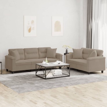 vidaXL Σετ Σαλονιού 2 τεμ. Taupe από Ύφασμα Μικροϊνών με Μαξιλάρια 210x77x80cm  Διθέσιος Τριθέσιος