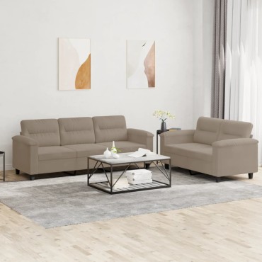 vidaXL Σετ Σαλονιού 2 τεμ. Taupe από Ύφασμα Μικροϊνών με Μαξιλάρια 210x77x80cm  Διθέσιος Τριθέσιος