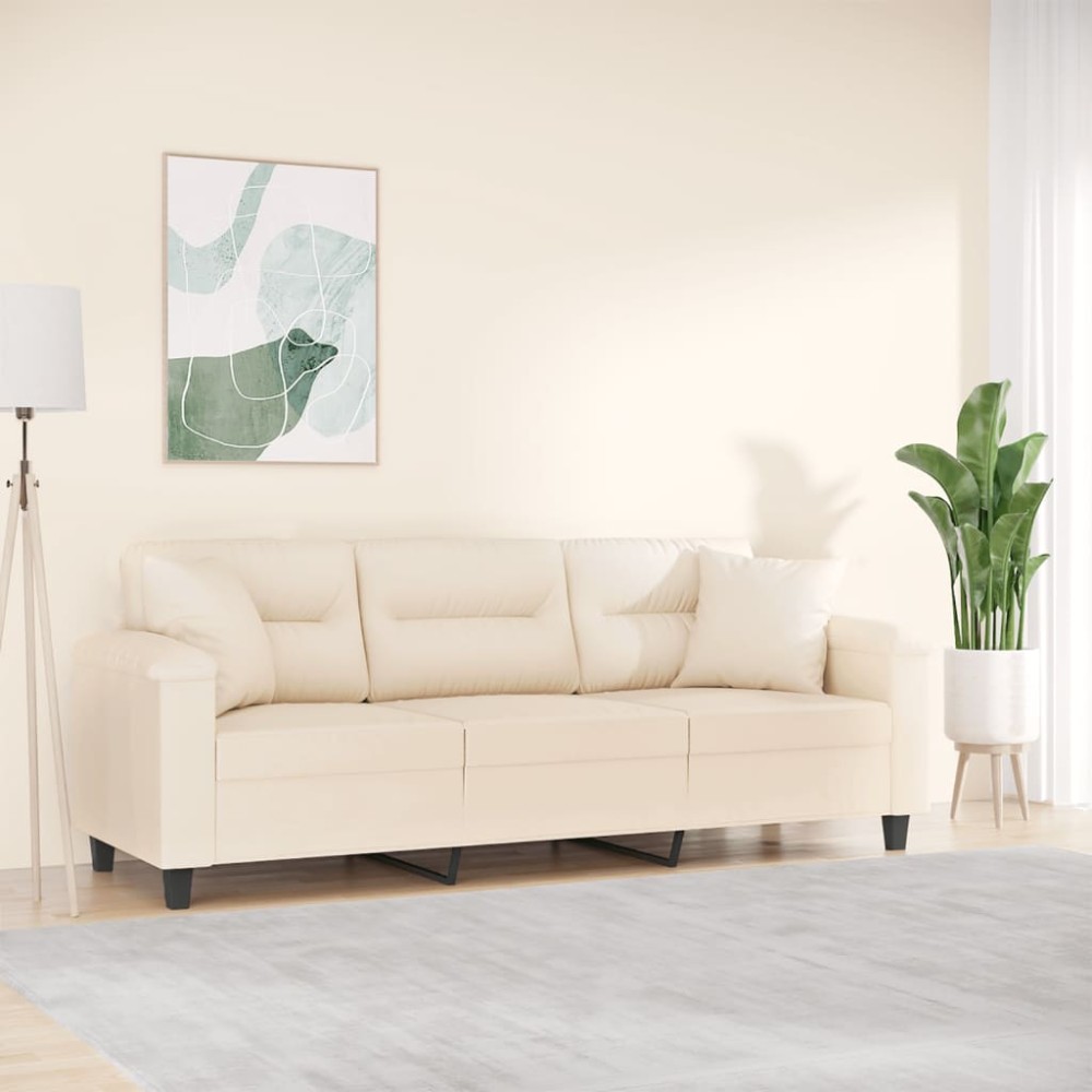 vidaXL Καναπές Τριθέσιος Beige από Μικροΐνες με Μαξιλάρια 210x77x80cm 1 τεμ.