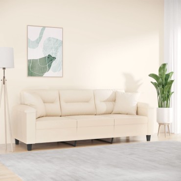 vidaXL Καναπές Τριθέσιος Beige από Μικροΐνες με Μαξιλάρια 210x77x80cm 1 τεμ.
