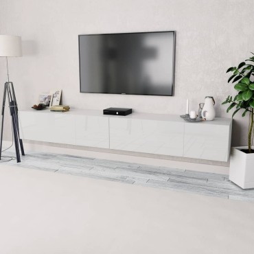 vidaXL Έπιπλα Τηλεόρασης 2 τεμ. Γυαλιστ. Λευκό 120x40x34cm Επεξ. Ξύλο