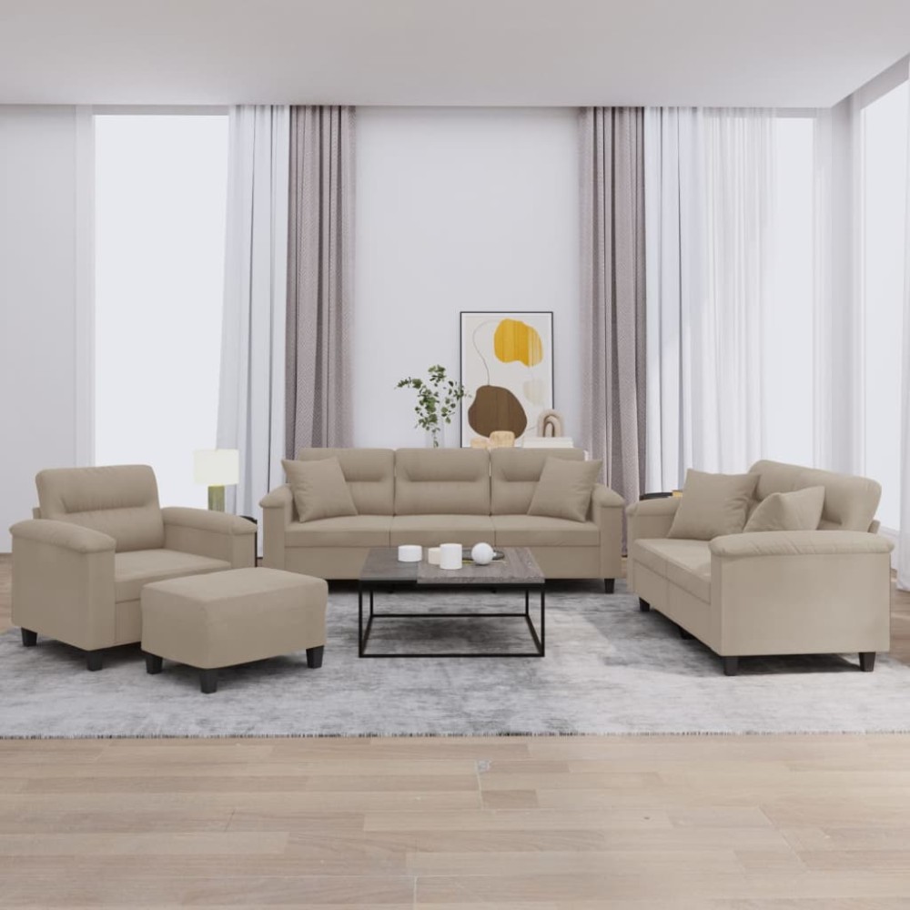 vidaXL Σετ Σαλονιού 4 τεμ. Taupe από Ύφασμα Μικροϊνών με Μαξιλάρια 60x50x41cm  Διθέσιος Τριθέσιος