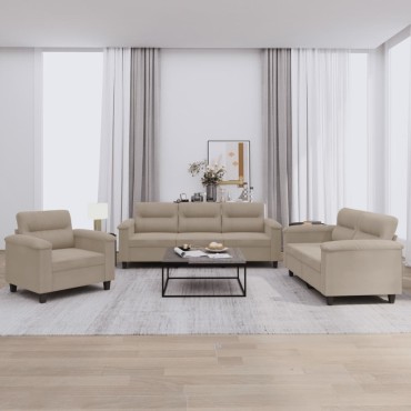 vidaXL Σετ Σαλονιού 3 τεμ. Taupe από Ύφασμα Μικροϊνών με Μαξιλάρια 90x77x80cm  Διθέσιος Τριθέσιος