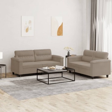 vidaXL Σετ Σαλονιού 2 τεμ. Taupe από Ύφασμα Μικροϊνών με Μαξιλάρια 210x77x80cm  Διθέσιος