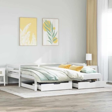 vidaXL Καναπές Κρεβάτι+Συρτάρια Χωρ. Στρώμα Λευκός 90x200εκ Μασίφ Ξύλο