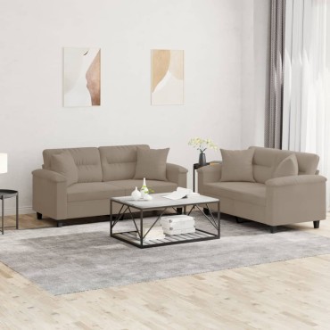 vidaXL Σετ Σαλονιού 2 τεμ. Taupe από Ύφασμα Μικροϊνών με Μαξιλάρια 210x77x80cm  Διθέσιος