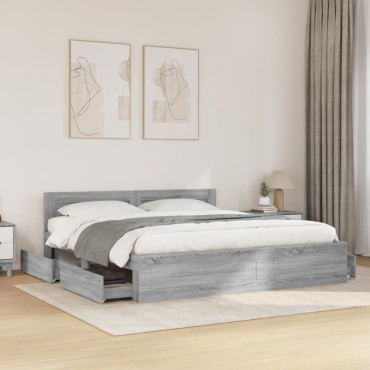 vidaXL Πλαίσιο Κρεβατιού με Κεφαλάρι Γκρι Sonoma 180x200εκ. Επεξ. Ξύλο