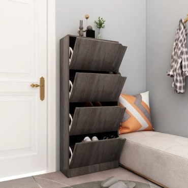 vidaXL Παπουτσοθήκη 4 Πόρτες Γκρι Sonoma Δρυς 59x24x136cm Επεξ. Ξύλο