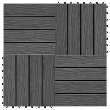 vidaXL Πλακάκια Deck 11 τεμ. Ανάγλυφα Μαύρα 30x30 εκ. 1 μ² WPC