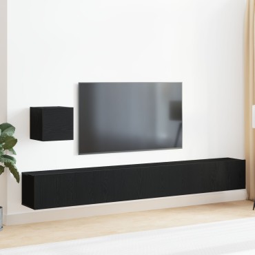 vidaXL 4τεμαχ set έπιπλο τηλεόρασης Μαύρο Δρυς Επεξεργασμένου Ξύλου