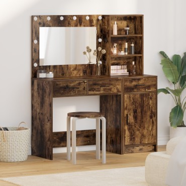 Σέτ Μακιγιάζ 2 τεμ. με LED από Καπνιστό Δρυ 78.5x41x135cm
