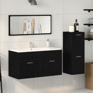vidaXL Σετ Μπάνιου Σετ 3 Μαύρη Δρυς Μηχανοποιημένο Ξύλο, Γυαλί