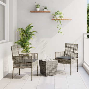 vidaXL Σετ Βεράντας 3 Τεμαχίων με Μαξιλάρια Γκρι Πολυ Ράτανα