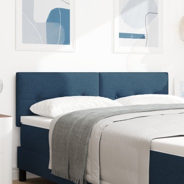 vidaXL LED Κεφαλάρι Με Κουμπιά Τακτοποιημένο Μπλε Υφάσμα