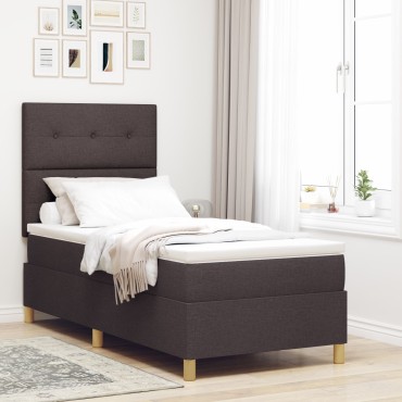 vidaXL Κρεβάτι με Στρώμα Σκούρο Καφέ 90x200 εκ. Ύφασμα