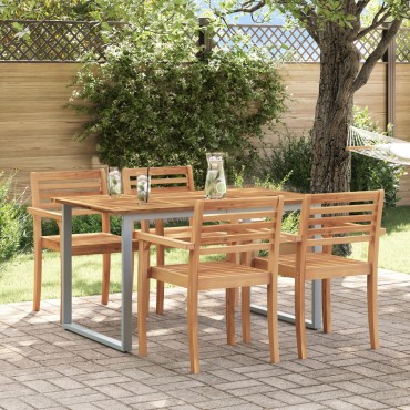 vidaXL Εξωτερικό Τραπεζάκι Φαγητού Γκρι 140x80x75cm Ατσάλι & Μασίφ ξύλο ακακίας