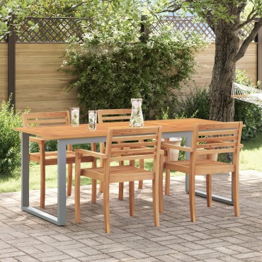vidaXL Τραπέζι Εξωτερικού Χώρου Γκρι 160x80x75cm Χάλυβας & Στερεό Ξύλο Ακακίας 1 τεμ.
