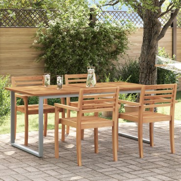 vidaXL Εξωτερικό Τραπέζι Φαγητού Γκρι 180x90x75cm Χάλυβας&Στερεό Ξύλο Ακακίας 1 τεμ.