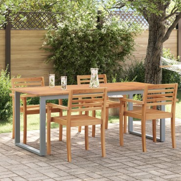 vidaXL Υπαίθριο Τραπέζι Φαγητού Γκρι 200x90x75cm Χάλυβας και Σολοιδικό Ξύλο Ακακίας 1 τεμ.