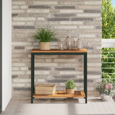 vidaXL Εξωτερικό Τραπέζι Φυσικό&Μαύρο 35x80x75cm Σακίδιο από Ξύλο και Χάλυβα 1 τεμ.