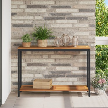 vidaXL Εξωτερικό Τραπέζι Φυσικό & Μαύρο 35x110x75cm Μασίφ Ξύλο και Χάλυβας 1 τεμ.