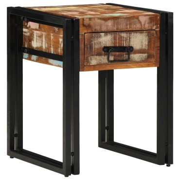 vidaXL Τραπέζι με Συρτάρι Μαύρο 40x40x50cm Μασίφ Ανακυκλωμένο Ξύλο 1 τεμ.