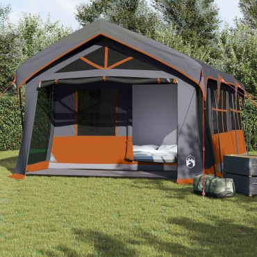 Σκηνή Camping vidaXL με παράθυρα Γκρι και Πορτοκαλί για 10 άτομα Αδιάβροχη