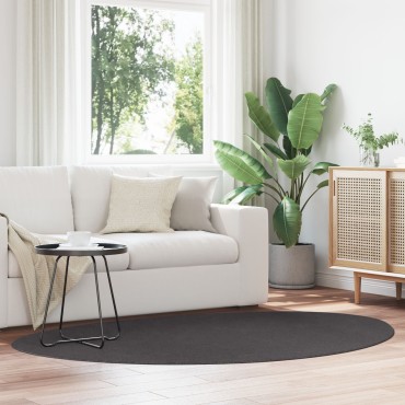χαλιά vidaXL Ανθρακί Μαλλί 140x200cm Χαλί Δαπέδου Ωοειδές