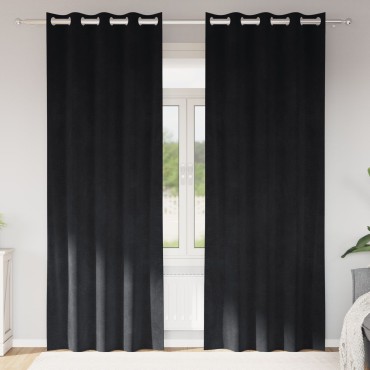 Curtains Blackout vidaXL με Eyelets 2 τεμαχίων Μαύρο Βελούδο 140x225x cm