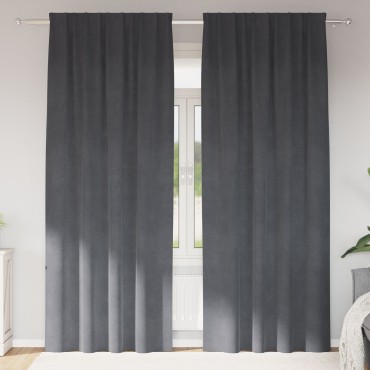 Curtains Blackout vidaXL με κορδόνι 2 τεμ Σούπερ Ανοιχτό Γκρι Βελούδο