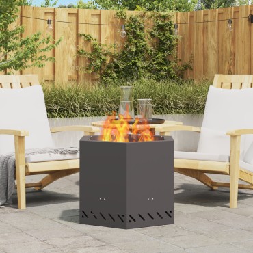 vidaXL Σαφής Φωτιά Χωρίς Καπνό Έξιγωνο Μαύρο 58x58x51 εκ Ατσάλι