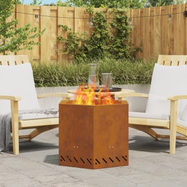 vidaXL Ατμός Εστία Χωρίς Καπνό Εξαγωνική 58x58x51 εκ Χάλυβας Ανθεκτικός στον Καιρό