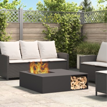 vidaXL Εστία με Αποθήκη Ξύλων Μαύρη 100x100x30 εκ. Ανοξείδωτο Ατσάλι